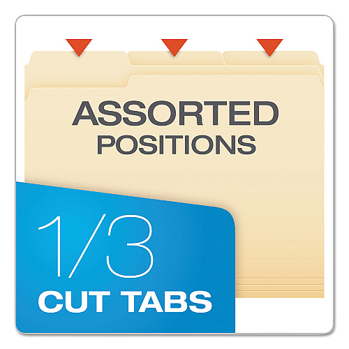 Pendaflex SmartShield Top Tab File Folders, 1/3-Cut Tabs: Assorted, Letter Size, Manila, 100/Box (62702)