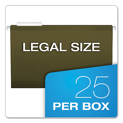 Pendaflex Reinforced Hanging File Folders with Printable Tab Inserts, Legal Size, 1/3-Cut Tabs, Standard Green, 25/Box (415313)