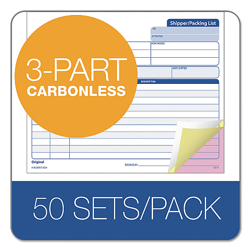 TOPS Triplicate Snap-Off Shipper/Packing List, Three-Part Carbonless, 8.5 x 7, 50 Forms Total (3834)
