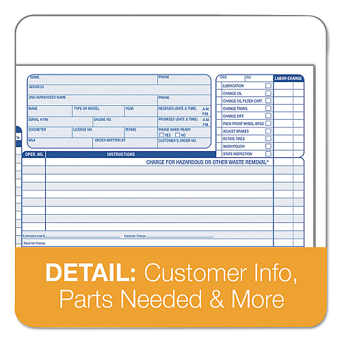 TOPS Auto Repair Four-Part Order Form, Four-Part Carbonless, 11 x 8.5, 50 Forms Total (3869)
