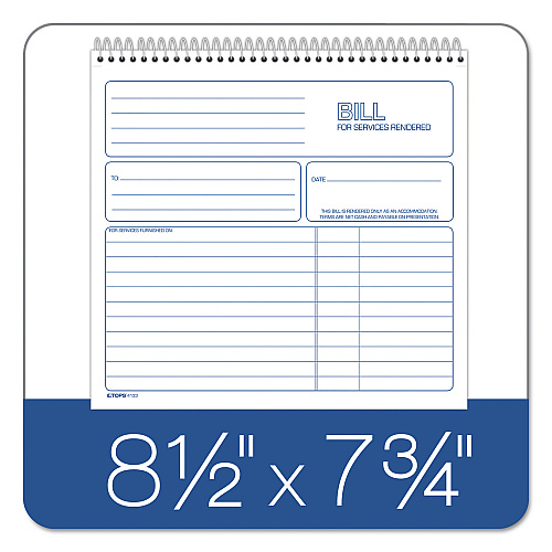 TOPS Bill for Services Rendered Book, Two-Part Carbonless, 8.5 x 7.75, 50 Forms Total (4133)