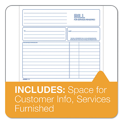 TOPS Bill for Services Rendered Book, Two-Part Carbonless, 8.5 x 7.75, 50 Forms Total (4133)