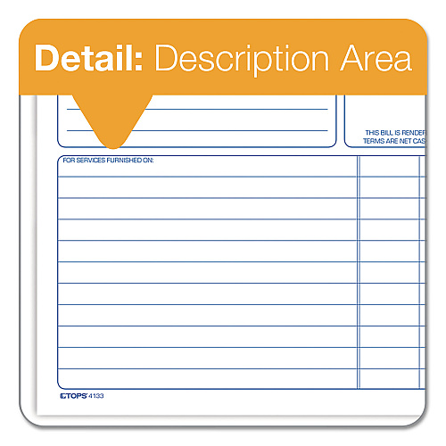 TOPS Bill for Services Rendered Book, Two-Part Carbonless, 8.5 x 7.75, 50 Forms Total (4133)
