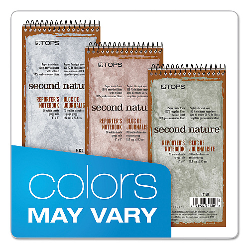 TOPS Second Nature Recycled Notepads, Gregg Rule, Randomly Assorted Cover Colors, 70 White 4 x 8 Sheets (74130)