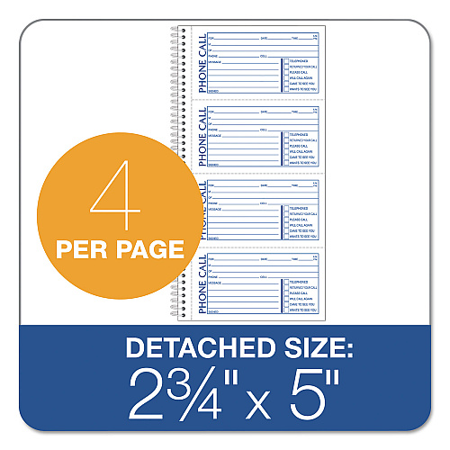 TOPS Second Nature Phone Call Book, Two-Part Carbonless, 5 x 2.75, 4 Forms/Sheet, 400 Forms Total (74620)