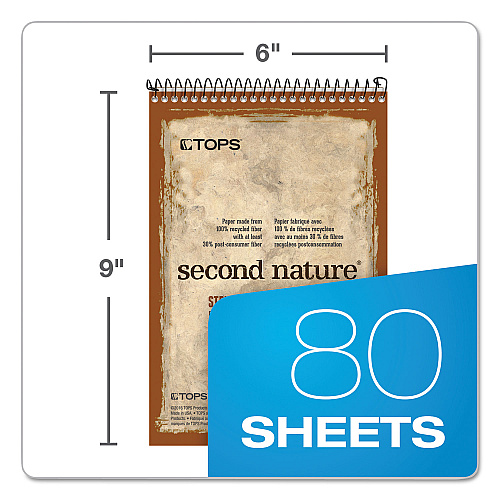 TOPS Second Nature Recycled Notepads, Gregg Rule, Brown Cover, 80 White 6 x 9 Sheets (74688)