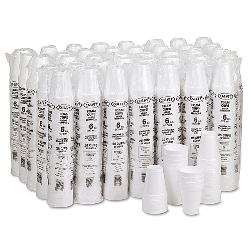 Dart Foam Drink Cups, 6 oz, White, 25/Bag, 40 Bags/Carton (6J6)