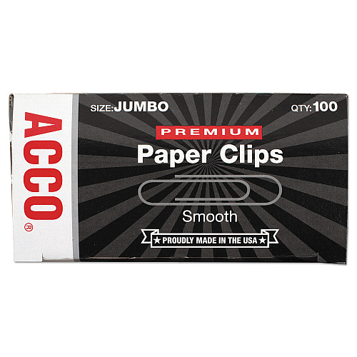 Acco&reg; Finish Premium Paper Clips, Jumbo, Silver, 1,000 Clips per Pack (72500)