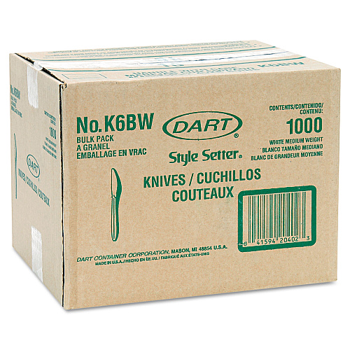 Dart Style Setter Mediumweight Plastic Knives, White, 1000/Carton (K6BW)