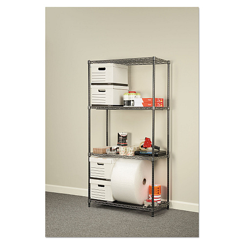Alera Wire Shelving Starter Kit, Four-Shelf, 36w x 18d x 72h, Black Anthracite (ALESW503618BA)