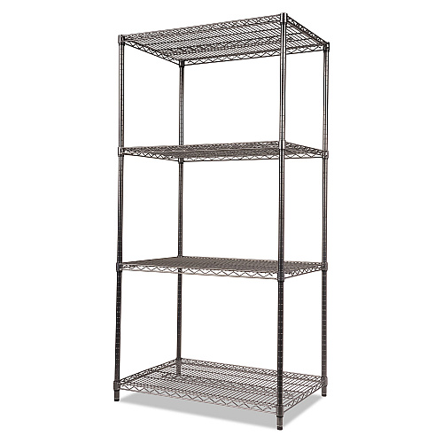 Alera Wire Shelving Starter Kit, Four-Shelf, 36w x 24d x 72h, Black Anthracite (ALESW503624BA)