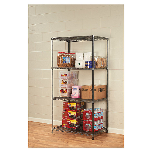 Alera Wire Shelving Starter Kit, Four-Shelf, 36w x 24d x 72h, Black Anthracite (ALESW503624BA)