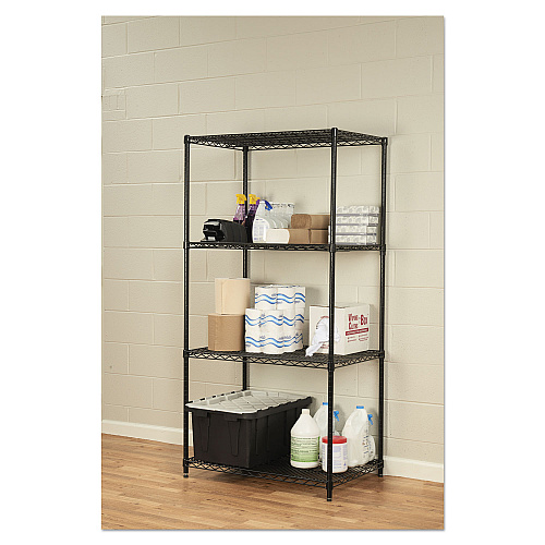 Alera NSF Certified Industrial Four-Shelf Wire Shelving Kit, 36w x 24d x 72h, Black (ALESW503624BL)