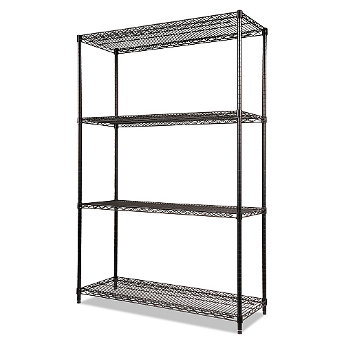 Alera NSF Certified Industrial Four-Shelf Wire Shelving Kit, 48w x 18d x 72h, Black (ALESW504818BL)