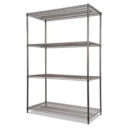 Alera Wire Shelving Starter Kit, Four-Shelf, 48w x 24d x 72h, Black Anthracite (ALESW504824BA)
