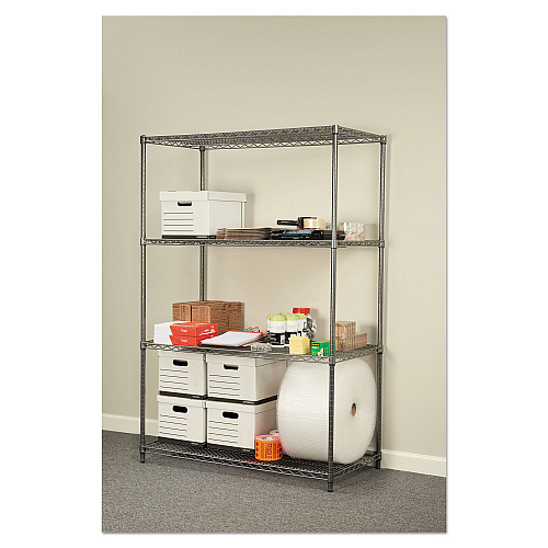 Alera Wire Shelving Starter Kit, Four-Shelf, 48w x 24d x 72h, Black Anthracite (ALESW504824BA)