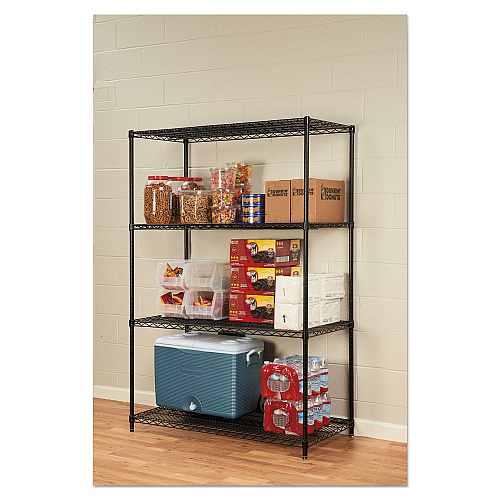 Alera NSF Certified Industrial Four-Shelf Wire Shelving Kit, 48w x 24d x 72h, Black (ALESW504824BL)