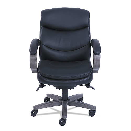 La-Z-Boy Woodbury Mid-Back Executive Chair, Supports Up to 300 lb, 18.75" to 21.75" Seat Height, Black Seat/Back, Weathered Gray Base (48963A)