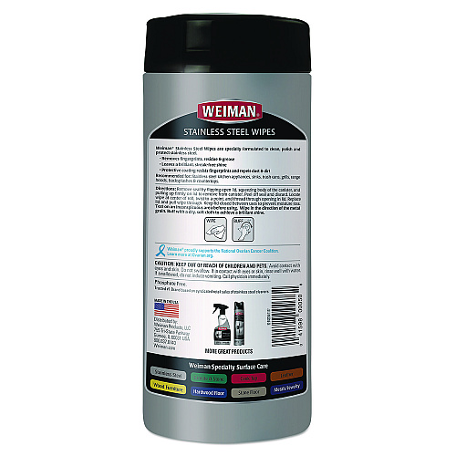 WEIMAN Stainless Steel Wipes, 1-Ply, 7 x 8, White, 30/Canister (92)