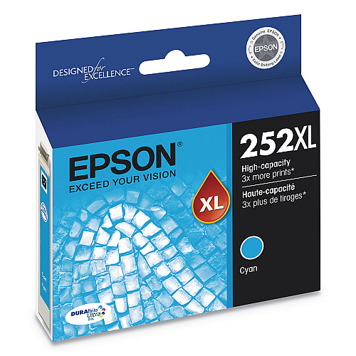 Epson T252XL220-S (252XL) DURABrite Ultra High-Yield Ink, 1,100 Page-Yield, Cyan