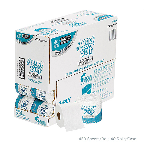 Georgia Pacific Professional Angel Soft ps Premium Bathroom Tissue, Septic Safe, 2-Ply, White, 450 Sheets/Roll, 40 Rolls/Carton (16840)