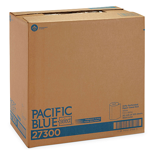 Georgia Pacific Professional Pacific Blue Select Two-Ply Perforated Paper Kitchen Roll Towels, 2-Ply, 11 x 8.8, White, 100/Roll, 30 Rolls/Carton (27300)