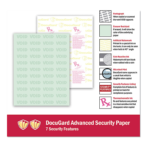 DocuGard Medical Security Papers, 24 lb Bond Weight, 8.5 x 11, Green, 500/Ream (04542)
