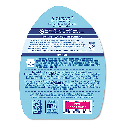 Seventh Generation Natural Liquid Fabric Softener, Free and Clear/Unscented 32 oz Bottle (22833EA)