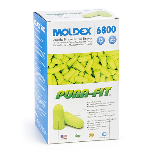 Moldex Pura-fit Uncorded Disposable Earplugs, Nrr 33, Green, One Size - Box Of 200 (6800)