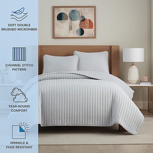 Host & Home Brushed Microfiber Quilt Set - Twin, Light Gray - 1 Set (P-MFQT-TWSET-LG)
