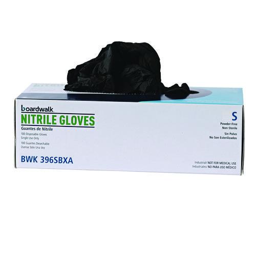Boardwalk&reg; 396 Series Disposable General-Purpose Nitrile Gloves, Powder-Free, Small, 4.4 mil Thick, 9.5" Long, Black, 100/BX, 10 BX/CT
