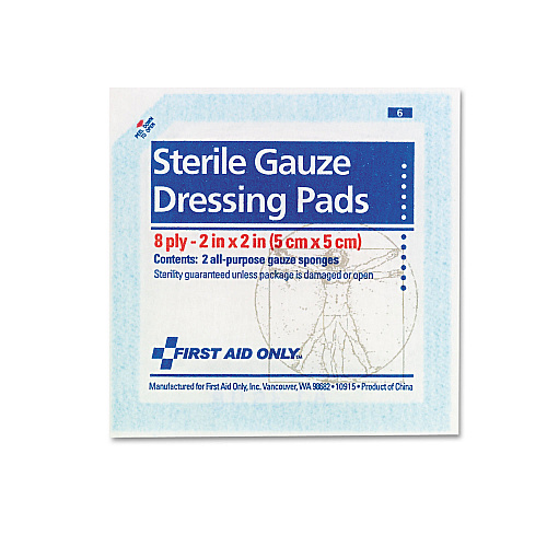 First Aid Only SmartCompliance Gauze Pads, Sterile, 8-Ply, 2 x 2, 5 Dual-Pads/Pack (FAE5000)