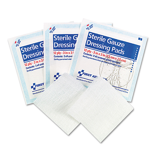 First Aid Only SmartCompliance Gauze Pads, Sterile, 12-Ply, 3 x 3, 5 Dual-Pads/Pack (FAE5005)