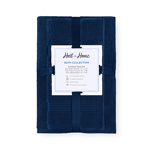 Host & Home 6pc Bath Towel Set Navy - Case Of 6 Sets (BSET-HH-NVY-CS)