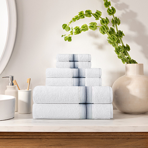 Aston & Arden Turkish Striped 6pc Towel Set Crystal Blue - 1 Set (PNP-BST-STT-CYT)