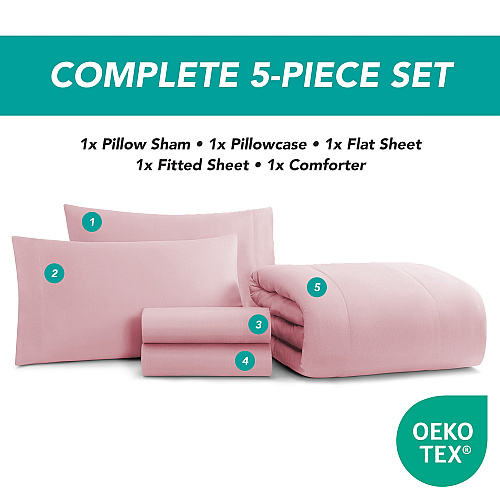 Family Essentials Bed In Bag 5pc Set - Twin - Rose - Case Of 6 Sets (BIAB-TW--RO)