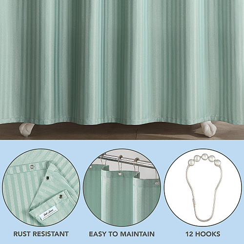 Host & Home Poly Shower Curtain Set 72x72 Damask Silt Green - Case Of 12 (SCSETD-7272-GR)