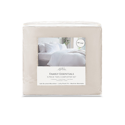 Family Essentials Bed In Bag 5pc Set - Twin - Beige - Case Of 6 (BIAB-TW-BG)