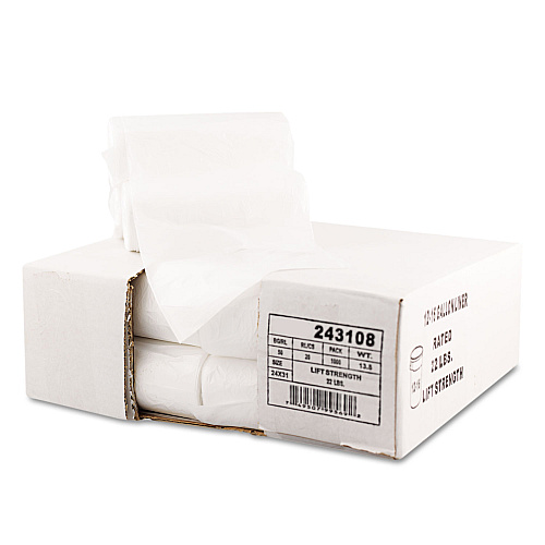 Boardwalk High-Density Can Liners, 16 gal, 7 mic, 24" x 31", Natural, Perforated Roll, 50 Bags/Roll, 20 Rolls/Carton (243108)