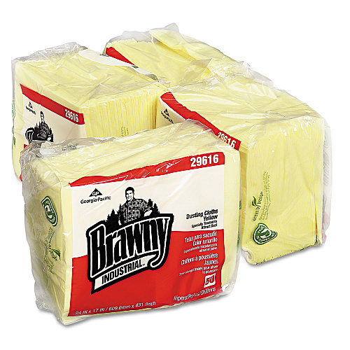 Brawny Dusting Cloths Quarterfold, 17 x 24, Unscented, Yellow, 50/Pack, 4 Packs/Carton (29616)