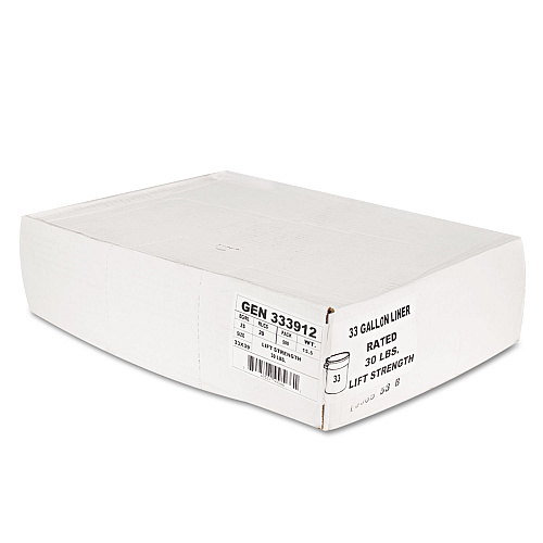 Boardwalk High-Density Can Liners, 33 gal, 9 mic, 33" x 39", Natural, Perforated Roll, 25 Bags/Roll, 20 Rolls/Carton (333912)