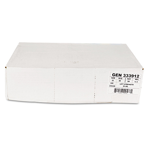 Boardwalk High-Density Can Liners, 33 gal, 9 mic, 33" x 39", Natural, Perforated Roll, 25 Bags/Roll, 20 Rolls/Carton (333912)