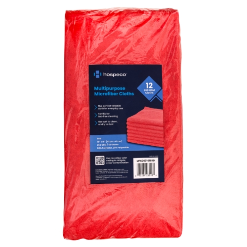 Microfiber Cloth 260 Gsm 16x16 Half-fold Red 12 Bg 15 Bg Cs, Pack Of 12 (MFC2601616RD)
