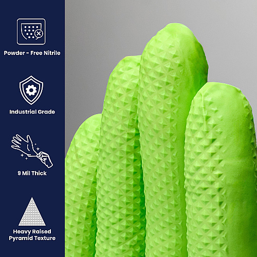 Safety Zone Nitrile Powder Free 9 Mil Pyramid Grip Gloves - Neon Green, Xl - Box Of 100 (GL-NT107NGFX)