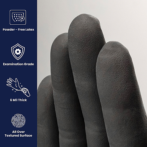 Phantom Latex Powder Free 6 Mil Exam Gloves Black Xs, Case Of 1000 (PHM910)