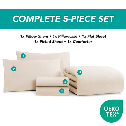 Family Essentials Bed In Bag 5pc Set - Twin - Beige - Case Of 6 (BIAB-TW-BG)