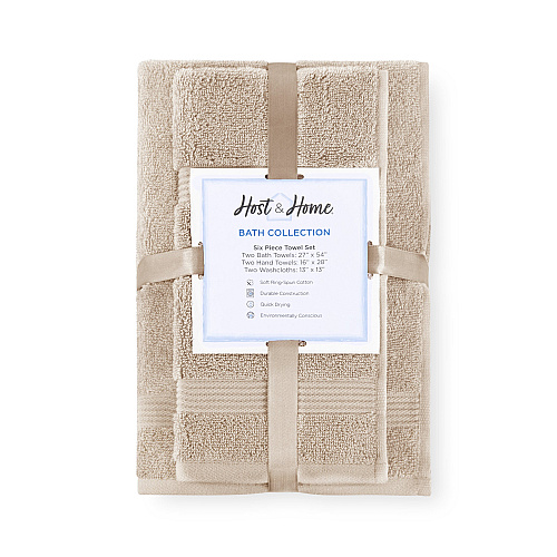 Host & Home 6pc Bath Towel Set Beige - Case Of 6 Sets (BSET-HH-BGE-CS)