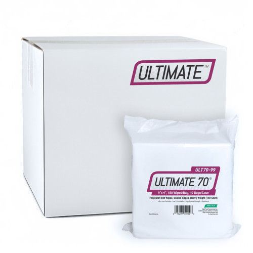 Ultimate 70 Polyester Knit Cleanroom Wipes, Sealed-edges, Heavy Weight (140 Gsm) - 9x9, Bag Of 150 (ULT70-99)