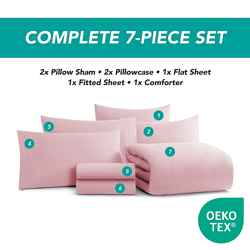 Family Essentials Bed In Bag 7pc Set - Queen - Rose - Case Of 6 Sets (BIAB-FQ-RO)
