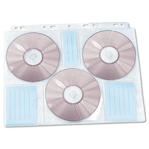 Innovera Two-Sided CD/DVD Pages for Three-Ring Binder, 6 Disc Capacity, Clear, 10/Pack (IVR39301)